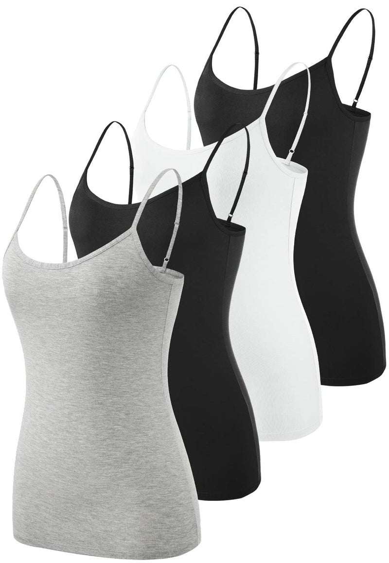 Vislivin Women's Basic Solid Camisole Adjustable Spaghetti Strap Tank Top Black/White/Black/Gray M - Image 1